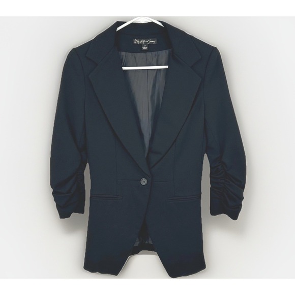Elizabeth and James Jackets & Blazers - Elizabeth and James Womens Blazer 0 Black Ruched Sleeve Tailored Dark Academia